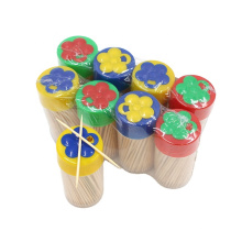 Cure-dents en bambou naturel portatif jetable 250 pièces dans une boîte de rangement en plastique